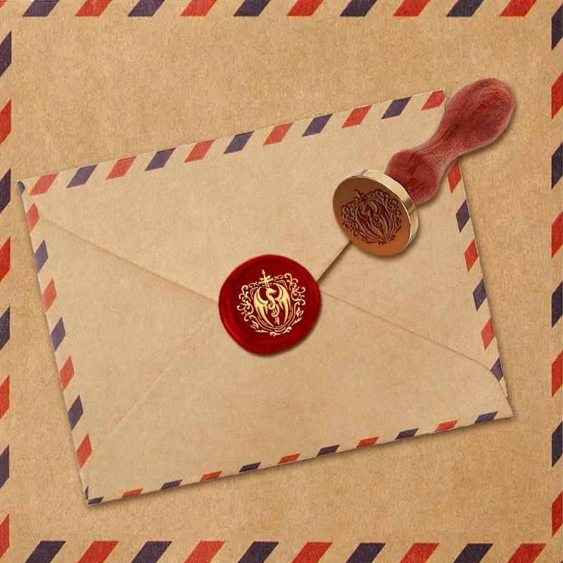 真ちゅう製ワックスシールスタンプヘッド、木製ハンドル付き、ド - Wax Seal Stamp Set のレビューと価格